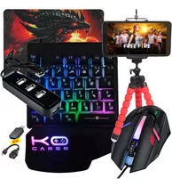 Kit Mobilador Celular Teclado Gamer Uma Mão + Mouse Gamer