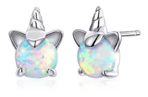 Aretes Broqueles Unicornio Plata 925 Baño De Platino Y Ópalo