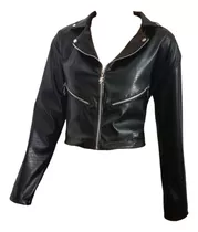 Campera Eco Cuero Croco Negra Mujer Cierre Moda Tendencia