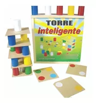 Brinquedo Torre Inteligente Em Madeira - 63 Peças