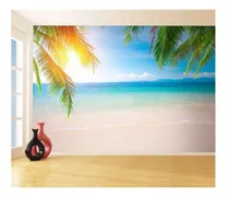 Adesivo De Parede Praia Brilho Sol Céu Azul 3d 4m² Npr216