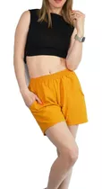 Short Mujer Cintura Elástica Bolsillos Pantalón Corto Liso 