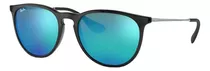 Anteojos De Sol Ray-ban Erika Color Mix Standard Con Marco De Nailon Color Gloss Black, Lente Blue Espejada, Varilla Gunmetal De Metal - Rb4171