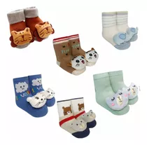 Kit 6 Pares Meia 3d Bebê Infantil Chocalho Sapatinho Inverno