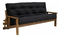 Futón Reclinable Divan Home Soft Color Negro De Tela Jean Y Patas Color Marrón De Madera