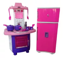 Kit Cozinha Infantil + Geladeirinha Rosa Duplex