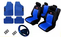 Kit Azul Capas Couro Bancos Carro Palio Uno 2010 2011