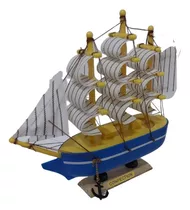 Barco A Vela De Madeira Veleiro Navio Miniatura Enfeite 16cm