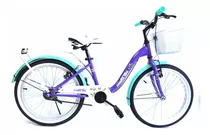 Bicicleta Paseo Femenina Power Bike Lady R20 Frenos V-brakes Color Morado/turquesa Con Pie De Apoyo