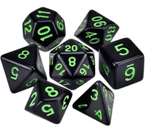 Sete 7 Dados Rpg Preto E Verde D&d D4 D6 D8 D10 D10% D12 D20