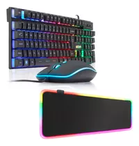 Teclado Semi Mecanico Mouse Mousepad Gamer Led Rgb Usb Pc 