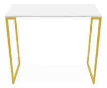 Mesa Notebook Dourado Com Branco Computador 90cm Home Office