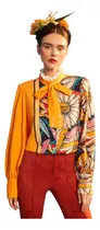 Blusa Elegante Frida Kahlo Estilo Camisa Multicolor