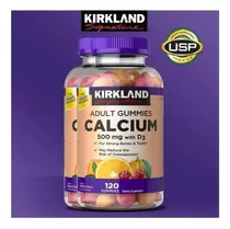 Calcio 500mg Calcium + Vitamina D3 25mcg Kirkland 120 Gomita Sabor Naranja Y Cereza