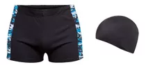 Short Natacion Hombre Resistente Cloro Con Gorra Repele Agua