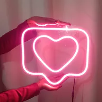 Painel Neon Led Like Curtir Instagram Coração Ilumina 35x30 