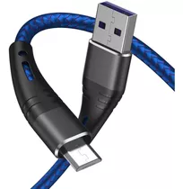 Cable Cargador De Telefono Micro Usb Nylon Azul 6 Pies