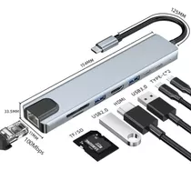 Adaptador Hub Tipo-c 8 Em 1 Com Saída Hdmi Usb 3.0