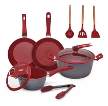 Juego De Sartenes Flavorstone Light Grande Set 10 Piezas Color Rojo