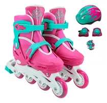 Patins Infantil Menina Ajustável 33-37  Kit De Protecao