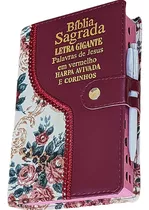 Biblia Letra Grande C/harpa Indice Botão - Floral E Bordo 14x21cm