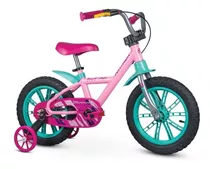 Bicicleta  Infantil Infantil Nathor Aro 14 First Pro 2020 Aro 14 Cor Rosa/azul-celeste Com Rodas De Treinamento