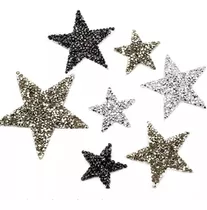 Kit 3/5 Apliques Patch Bordado Termocolante Estrelas Strass