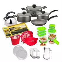 Set Vajilla Kit Cocina 68 Piezas Ollas Cubiertos Vasos