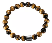 Pulsera Con Hematita Y Piedras Naturales Energia Proteccion Color Ojo Tigre Largo 19 Cm