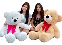 Urso Gigante Pelúcia Grande Teddy 1,10 Metros + Frete Gratis Cor Doce De Leite Laço Vermelho