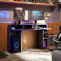 Mesa Escrivaninha Pc Gamer Com Espaço 2 Monitores E Gabinete Para Quarto De Jogos