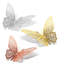 Mariposa Para Torta Topper Por 12 Uni Rosa Gold Plata Dorado