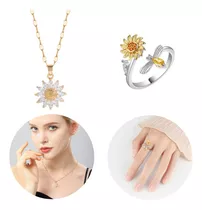 Collar De Girasol Colgante Anillo Anti Ansiedad Mujer 