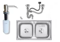 Pileta Doble De Acero Inox Sobreponer + Valvulas+dispensador