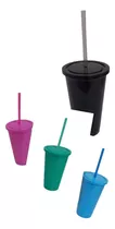 60 Vasos Con Tapa Y Popote Reutilizables Usted Escoja Color