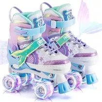 Patins 4 Rodas Infantil Sereia Led Lançamento + Kit Proteção