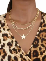 Cadena Collar A Capas Con Diseño De Estrella Dorado