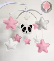 Móbile Músical E Giratório Chuva De Estrelas Panda Rosa