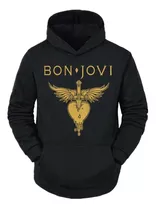 Buzo Canguro Con Capucha De Bon Jovi / Logo Dorado / Unisex