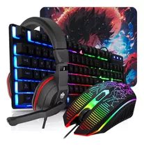 Kit Gamer Teclado Semi Mecân Headset Mouse 3600dpi Pad Speed