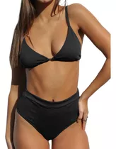 Bikini Tiro Alto Triangulo Con Tazas Bombacha Malla Verano 