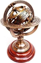 Esfera Armilar De Laton, Astrolabio Sobre Base De Madera 