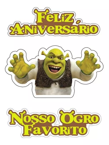 Topo Topper De Bolo Feliz Aniversario Shrek Ogro Favorito