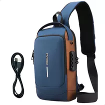 Bolsa Masculina Pochete Transversal Couro Impermeável Usb