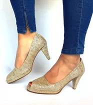 Sam123 Zapatos Taco Fiesta Cuero Talles Grandes 6575pin Oro 