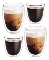 Redlemon Vasos De Vidrio Con Doble Pared De Cristal Para Capuchino O Vino, Paquete De 4 Tazas Para Café Y Vaso Térmico Para Espresso, Cerveza Y Carajillo, 2 Grandes (361 Ml) Y 2 Chicos (165 Ml)