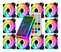 Kit 10 Fan Gamer Cooler Rgb Argb 120mm 2 Face + Controladora