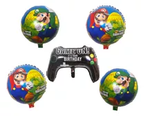  Kit Balão Super Mario Bros Controle + Personagem 5 Unidades