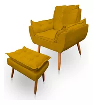 Cadeira Poltrona Sala Puff Descanço Reforçada Suede Amarelo