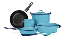 Bateria De Cocina Peltre 7 Pz Azul Turquesa Renata Cinsa